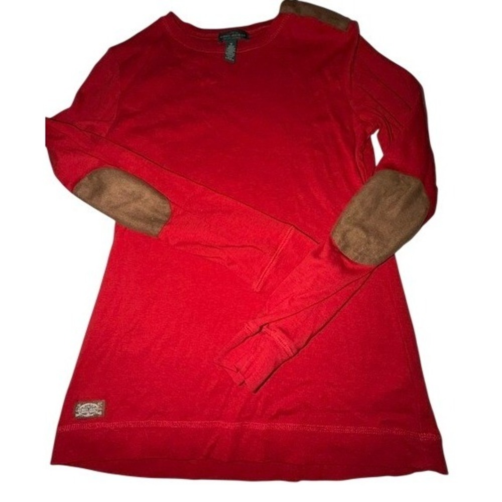 Lauren Jeans Co Ralph Lauren Red Cotton Top Brown Elbow Patches Medium